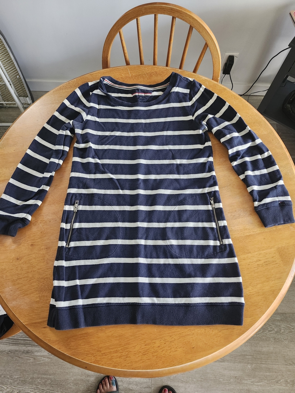 Tommy Hilfiger Navy and White Striped Knit Dress with Zip Pockets